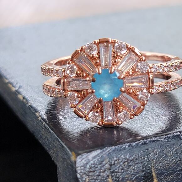 Rose Gold Plated Eternity Ring with Blue Gemstones - Size 10 - Picture 7 of 10